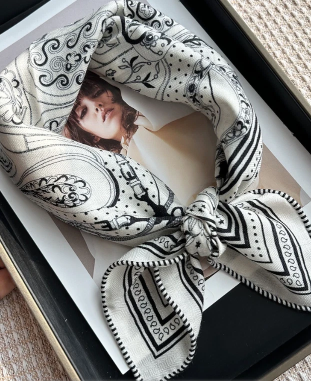 70% Cashmere 30% Silk Scarf Bandana 26'' clusters Print Neckerchief Shawl Wrap