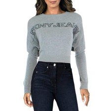 DKNY Jeans Womens Ribbed trim Logo Crop Sweater