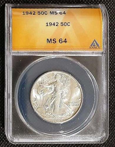 1942 50C Walking Liberty Half Dollar, ANACS MS64