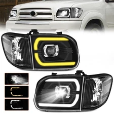 LED DRL Headlights For 2005 2006 Toyota Tundra 2005-07 Sequoia Pickup L+R W/SEQ