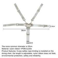 36cm 5-Point Children Dining Chair Baby Carriage Safety Belt Nylon POM Grey