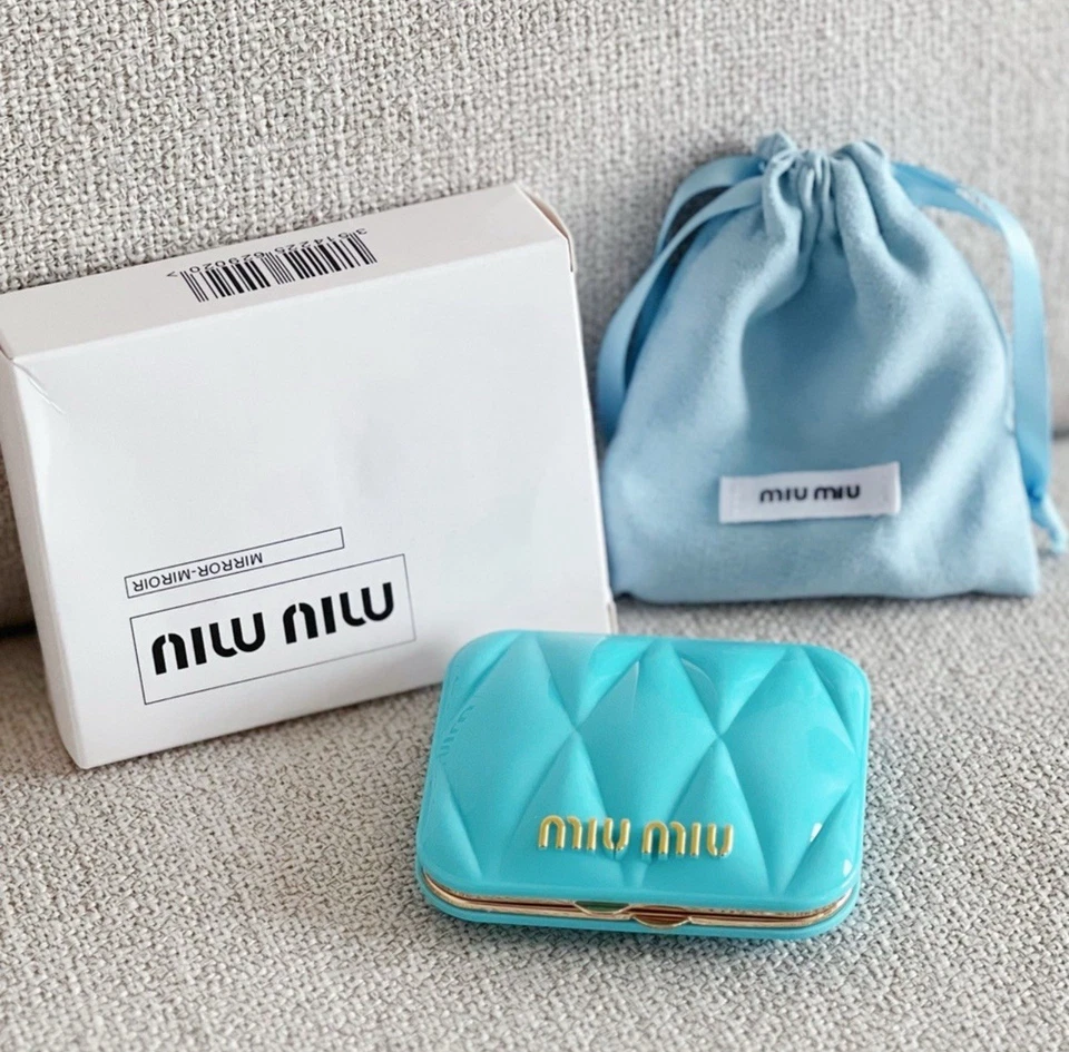 New Blue Miu Miu Makeup Mirror Double Sided Portable Makeup Gift