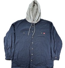 Wrangler Workwear Hooded Canvas Shirt Jacket Men's XL Blue Snap Pockets Utility