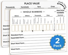 Scribbledo Place Value Dry Erase Board 9x12, 2 Pack, Double Sided