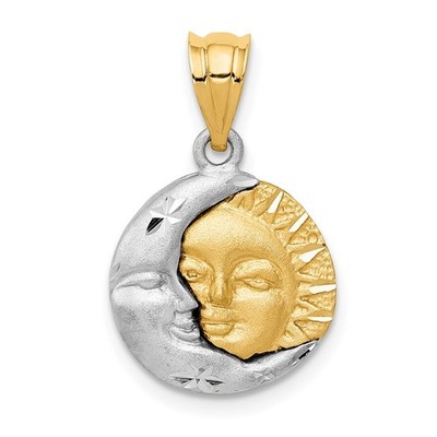 14k Two-tone Gold Sun and Moon Charm Pendant Perfect Gift for Her