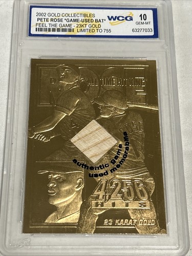 Graded 10 Gem MT - FEEL THE GAME Pete Rose Game used bat 23kt Gold Limited /755 - Picture 2 of 10