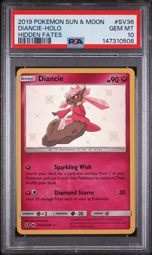 2019 POKEMON SUN & MOON HIDDEN FATES #SV36 DIANCIE-HOLO PSA 10