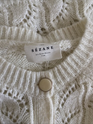 Sezane Mario Wool Kid Mohair Gilet Knit Cardigan ECRU Size Small - Picture 3 of 16