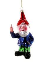 NAUGHTY GNOME Giving Middle Finger Glass Christmas Ornament by Cody Foster