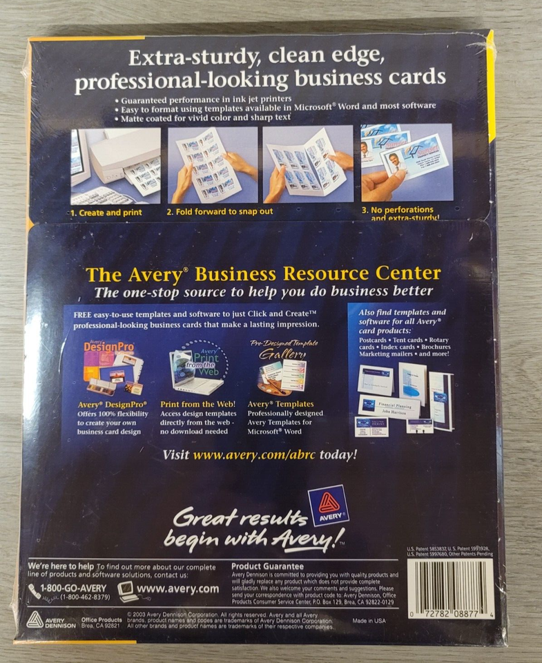 Avery 8877 True Print Clean Edge Business Cards Inkjet 2 x 3 1/2 White