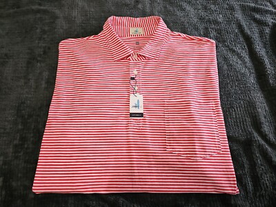 NEW: Johnnie-O Hangin Out NELLY Red 1 Striped Performance Polo Shirt SZ XL