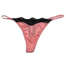 NWT VICTORIA'S SECRET Thong Pantie Sz M-L-XL Pink Black Silky Lace