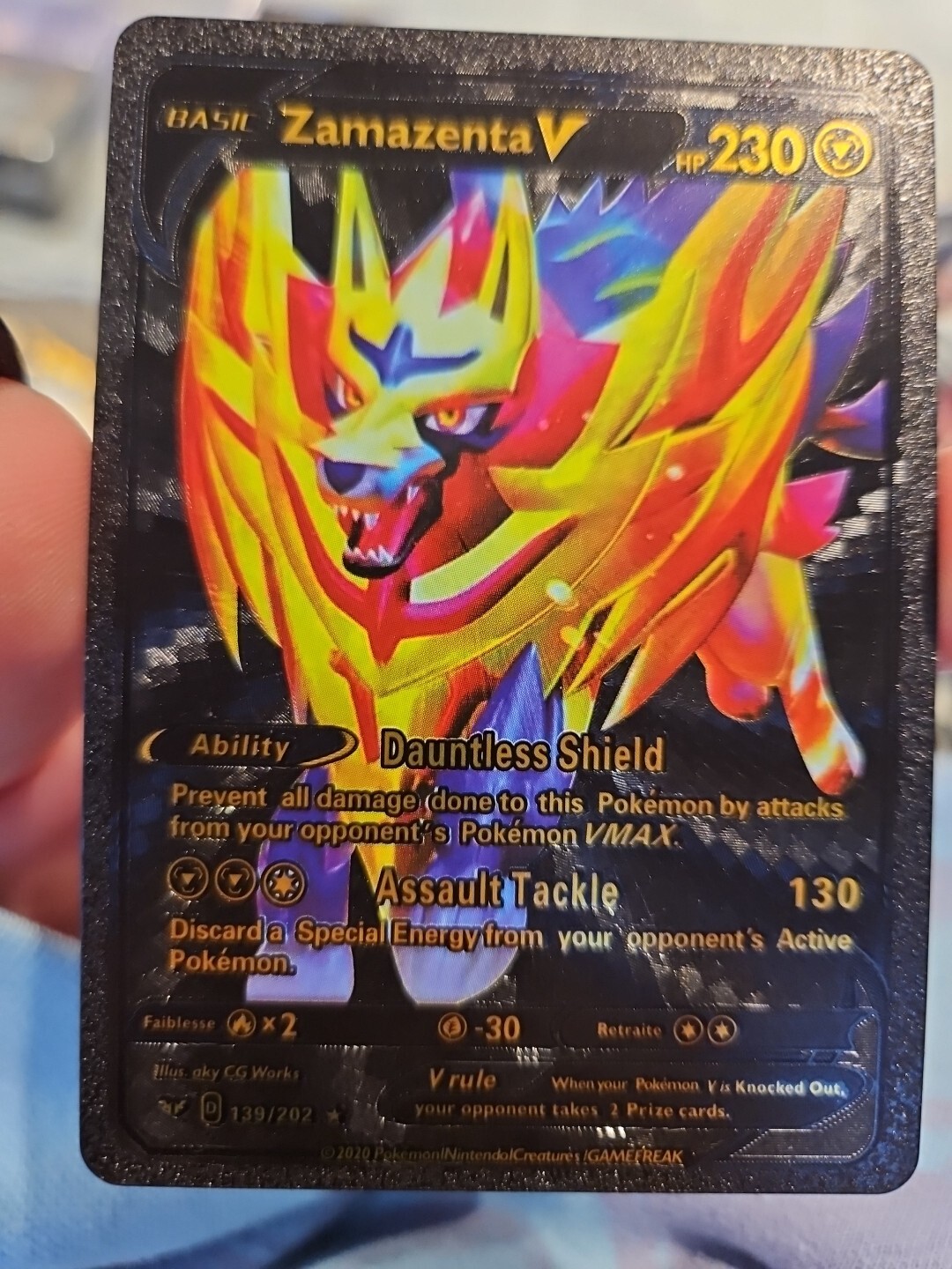 Zamazenta V 230 HP Black Foil Fan Art Textured Collector Pokemon Card 139/202 