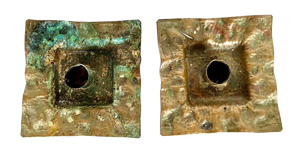 Arts Crafts Antique Hand Hammered Copper Candle Holders, Richard Perry & Son - Image 2 of 4