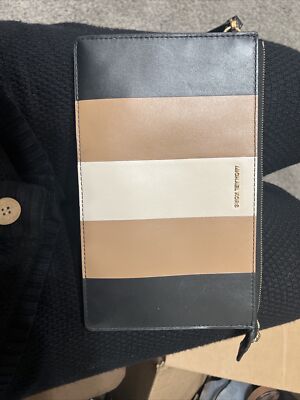 Michael Kors Daniela Large Wristlet Pouch Multi Stripe Black, Tan