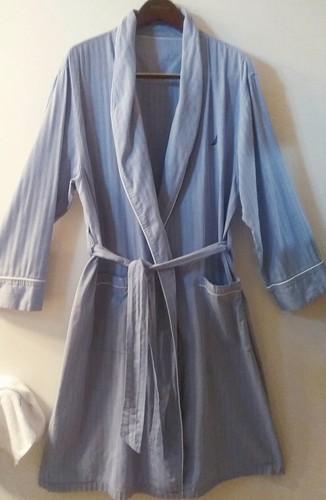 Nautica Blue Bathrobe Mens Size L/XL Cotton - Picture 1 of 9