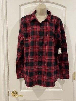 Womens Amazon XXL Essentials Red Plaid Collared Shirt Plus