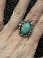 Native Southwest Sterling Silver Blue Green  Turquoise Ring Adjustable