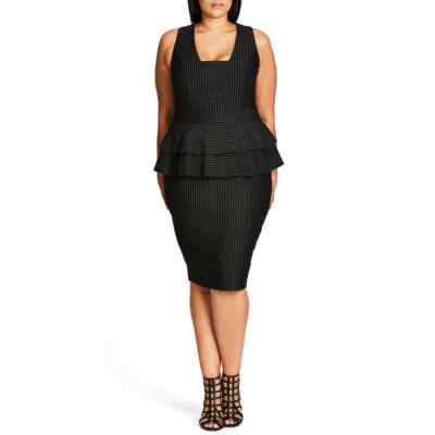 NWT Womens Size 24 Nordstrom City Chic Sexy Stripe Tiered Peplum Sheath  Dress | eBay