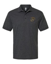 USMC EGA Eagle Globe Anchor Polo Shirt Dark Heather USMC Licensed -all sizes-