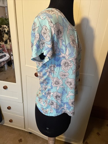 BM Casual Pre Loved Aqua Blue Floral Jersey Ladies Stretch T Shirt UK Size 10 - Picture 5 of 8