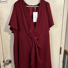 Bloom Chic Womens Size 22-24 Burgundy Faux Wrap Dress