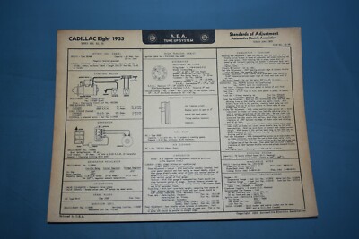 1955 Cadillac Eight Tune Up Chart Series 60S 62 75 A.E.A. 8 with Wiring