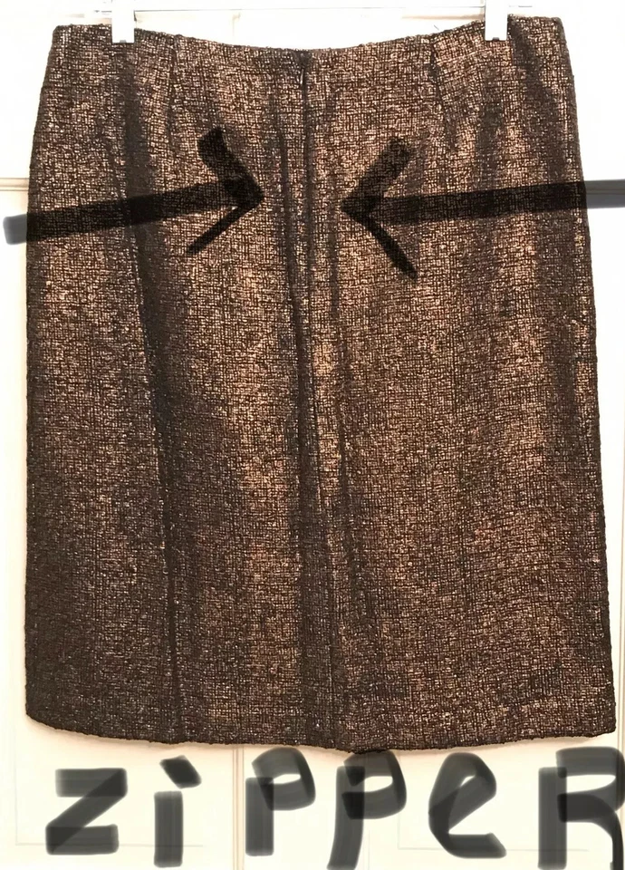 Falda lápiz Beth Bowley para mujer tweed negra metálica bronce hasta la rodilla 8 nueva con etiquetas Foto 2 de 4