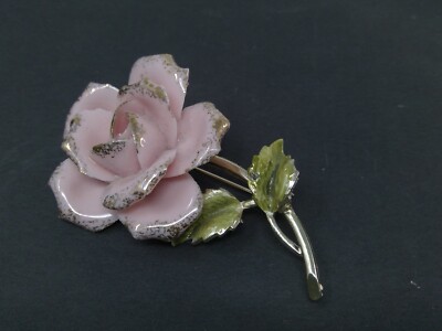 Vintage Coro Porcelain Rose Brooch