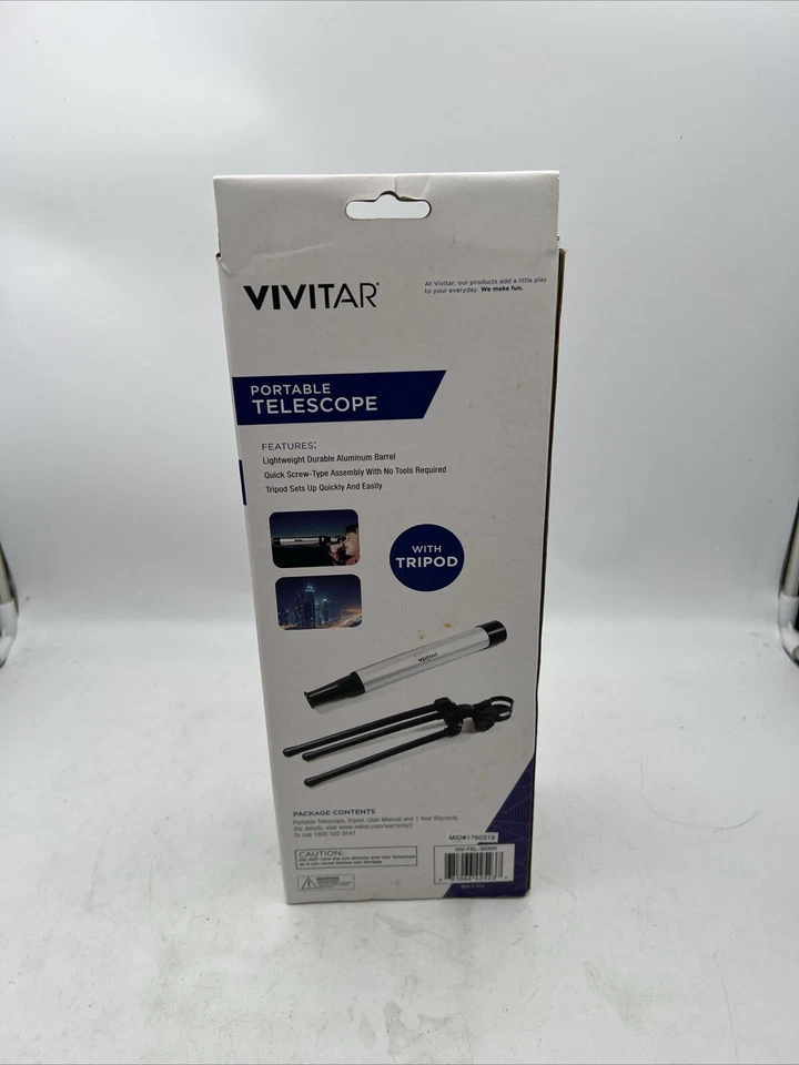 NEW Vivitar Portable Telescope with Tripod LIGHTWEIGHT DURABLE ALUMINUM BARREL - Image 3 of 4