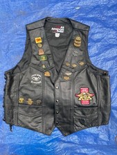 Vintage Harley Davidson Leather Biker Vest w/Pins Patches Black XL 90s Montana