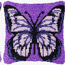 Vibrant Visions DIY Latch Hook Pillow Kit: Purple Butterfly Bliss - Adult Craft