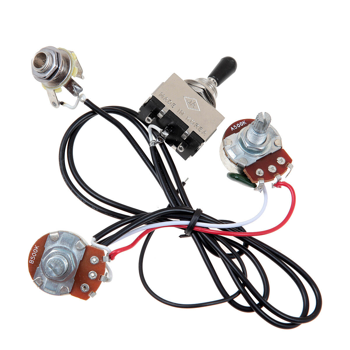 Electric Guitar Wiring Harness Kit 3 Way Toggle Switch 1 Volume 1 Tone 500k Pots 634458579117 Ebay