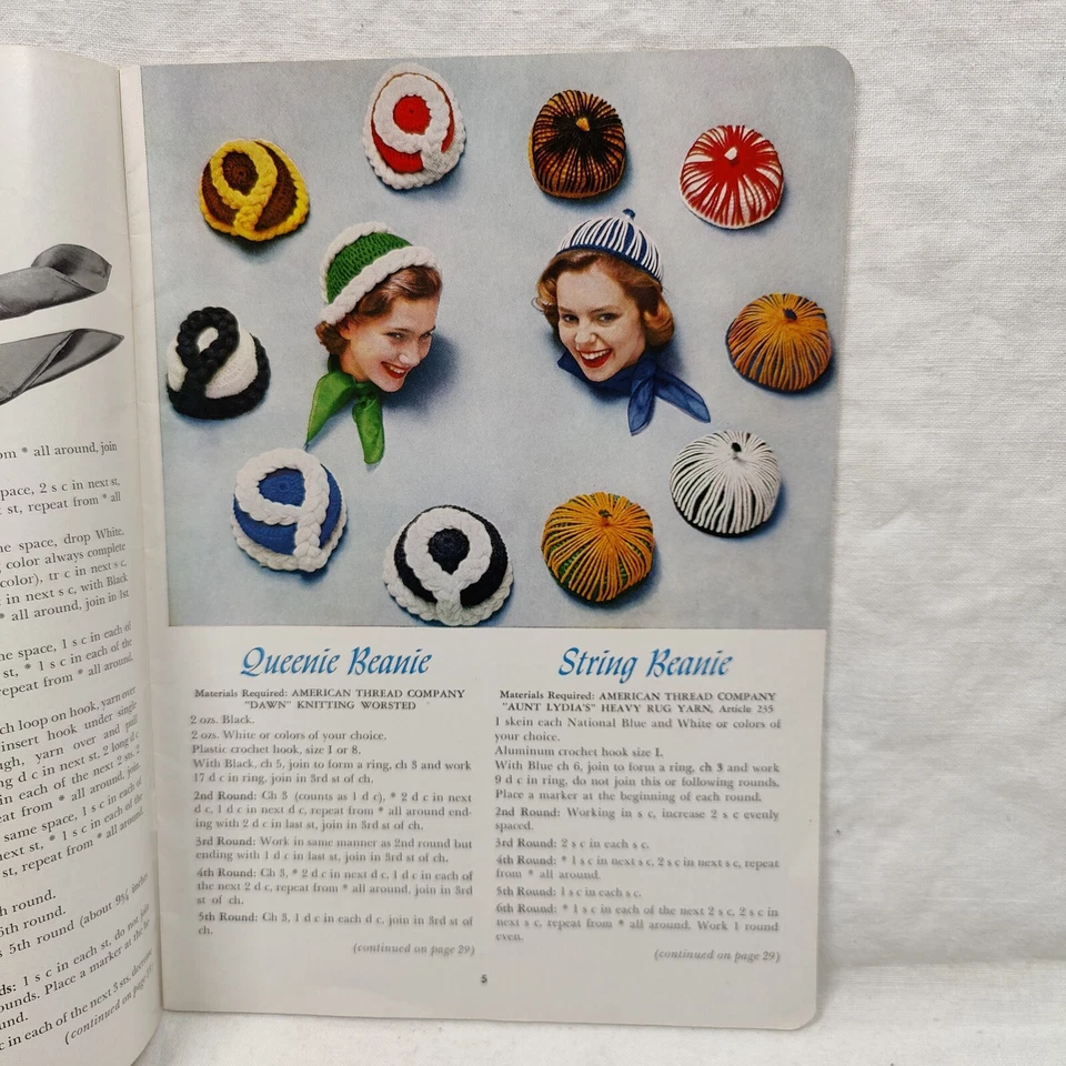 RARO 1950 De colección NUEVOS SOMBREROS Y BOLSOS PARA TEJER Y GANCHILLO Star Hat Libro # 117 Foto 3 de 4