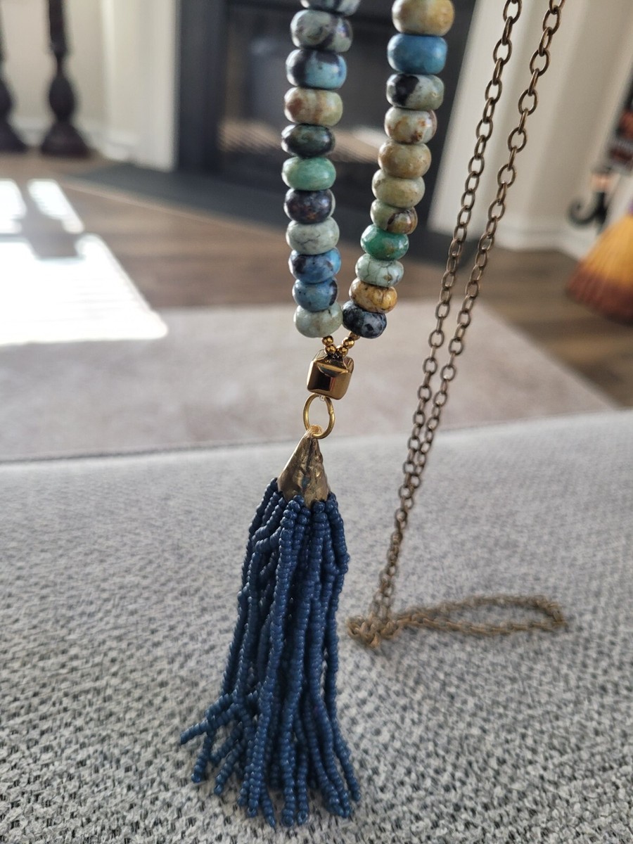 Vintage Betsy Pittard BPD Necklace -Beautiful Stones Beaded Tassel Pendant View 3