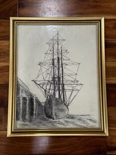Vintage Etching Ship In The Ocean Nautical Artist Signed Rickert 16” X 12.5”