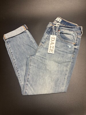 Daze NWT Lovergirl Roller Jeans  Blue Denim Cotton Stretch Straight Leg Sz 27P