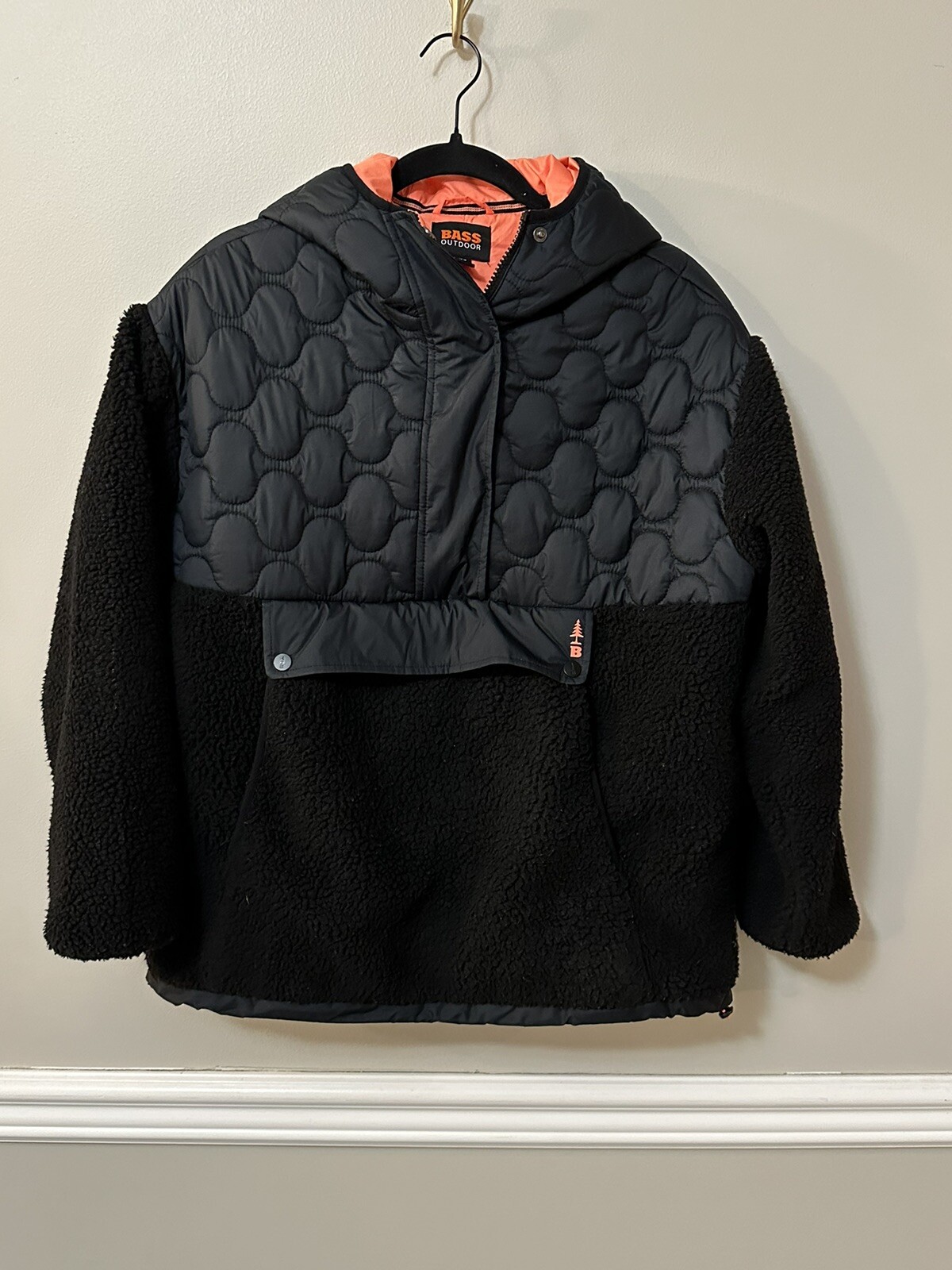 Bass Outdoor Women XS Black Mixed Media Ripstop Quilted Sherpa Hooded Jacket