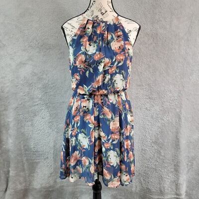 Lush Fit Flare Dress Womens Small Blue Floral Light Ruched Key Hole  Sleeveless | eBay