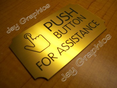Engraved PUSH BUTTON FOR ASSISTANCE Wall-Door Sign Plate Plaque | Home Office