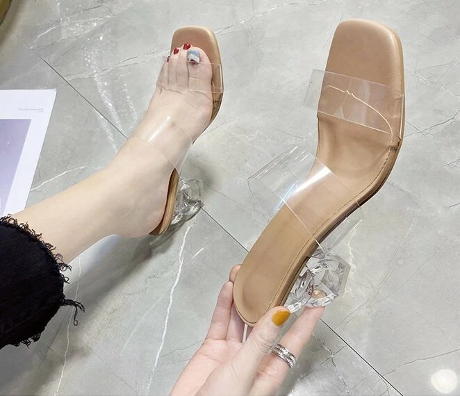 Women Pvc Transparent Peep Toe Summer Sandal Clear Crystal Ball