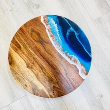 18" Wood And Epoxy Resin Table Top Handmade Unique Furniture Piece