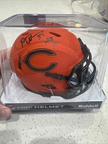 Brian Urlacher Signed HOF 18 Inscription Chicago Bears Rave Mini Football Helmet