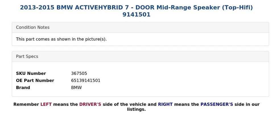 2013-2015 BMW ACTIVEHYBRID 7 - двери среднего диапазона динамик (Top-Hifi) 9141501 - Изображение 4 из 4
