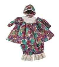 Vtg Baby Girl Easter Set 3pcs 12 M Bonnet Bloomers Dress Vibrant Eggs Handmade