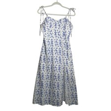 Forever 21 Large Blue Floral Linen Blend Midi Dress Cottagecore Coquette