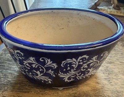 Small Blue and White Ceramic Flowerpot