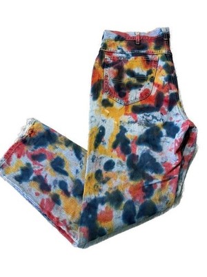 Vintage Lee Custom Multi-Color Tie-Dye Acid Wash Wide Leg Denim