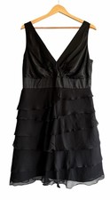 Monsoon 100% Silk Ruffle Tiered Little Black Dress UK 16 Excellent Condition
