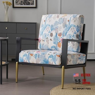  Weston Modern Velvet Upholstered Accent Armchair, Removable Blue Floral